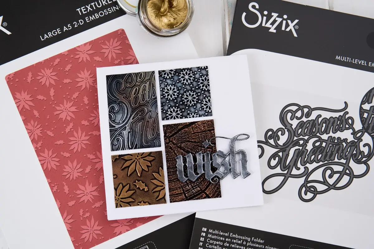 SIZZIX SIZZIX TIM HOLTZ MULTI-LEVEL TEXTURE FADES VAULT SEASONS GREETINGS A6 EMBOSSING FOLDER