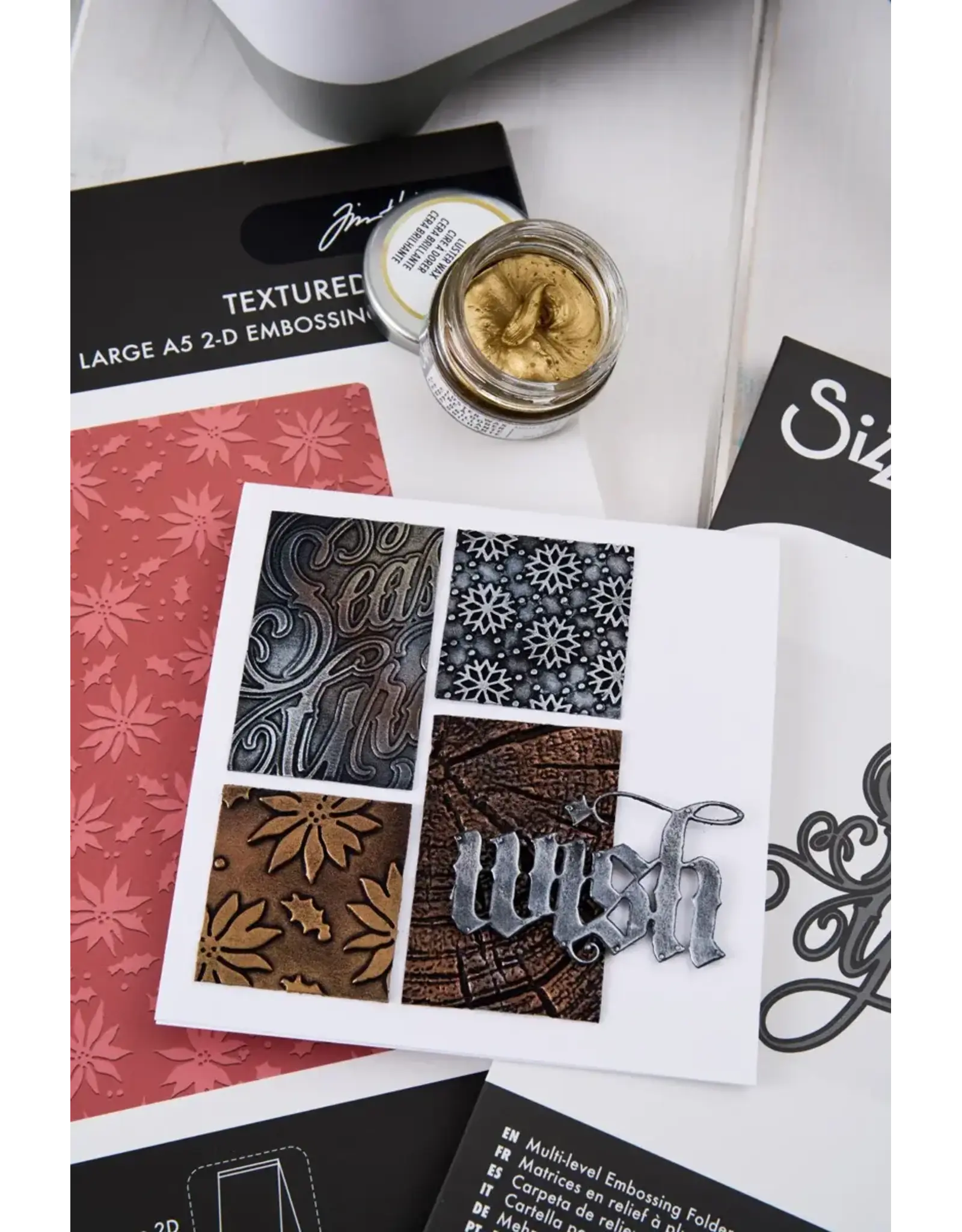 SIZZIX SIZZIX TIM HOLTZ 2D TEXTURE FADES VAULT HOLLY POINSETTIA LARGE A5 EMBOSSING FOLDER