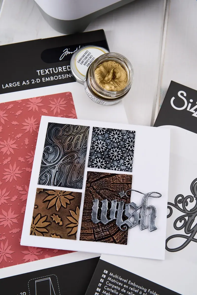 SIZZIX SIZZIX TIM HOLTZ 2D TEXTURE FADES VAULT HOLLY POINSETTIA LARGE A5 EMBOSSING FOLDER