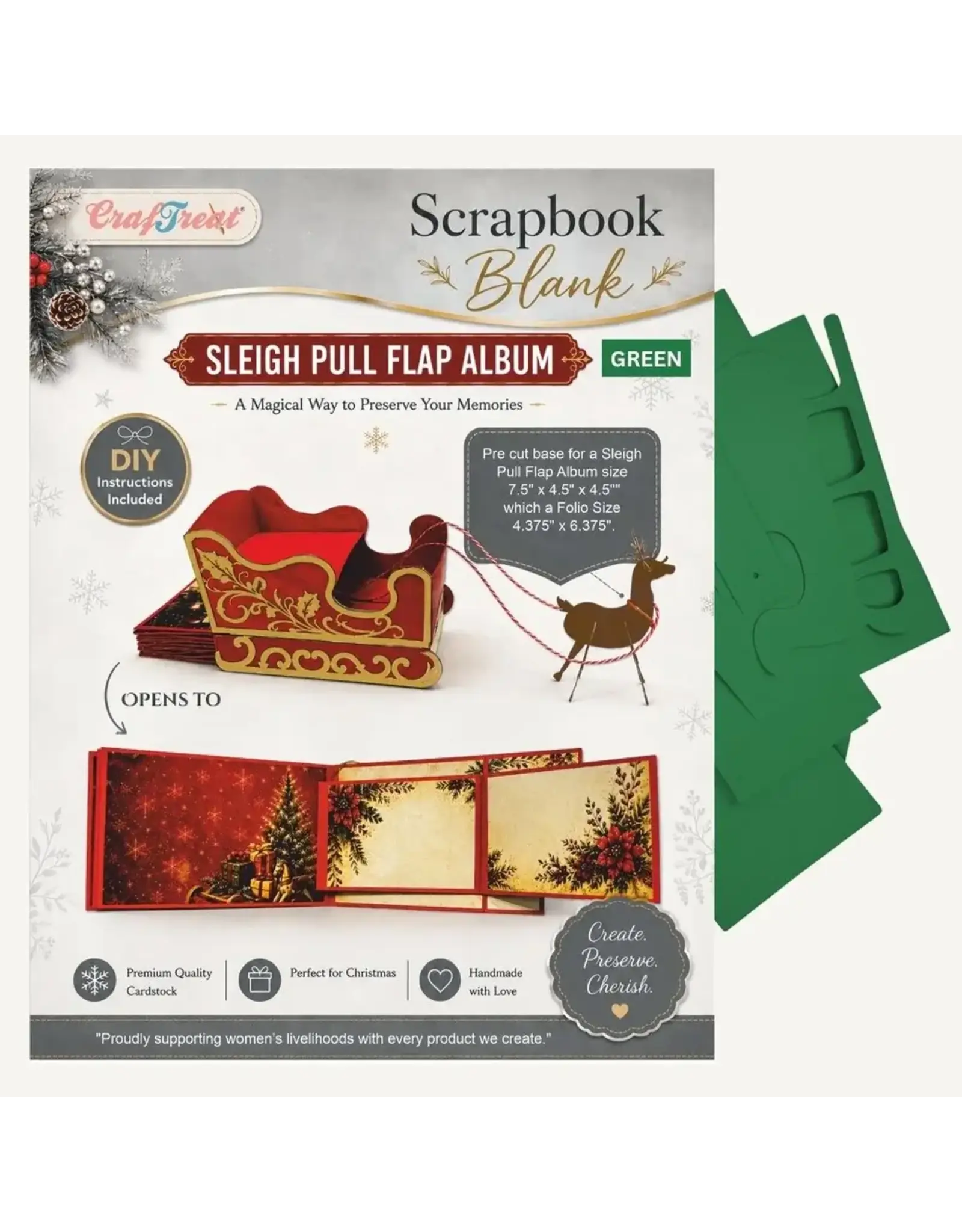 CRAFTREAT CRAFTREAT SCRAPBOOK TRAÎNEAU LANGUETTE À TIRER ALBUM VERT