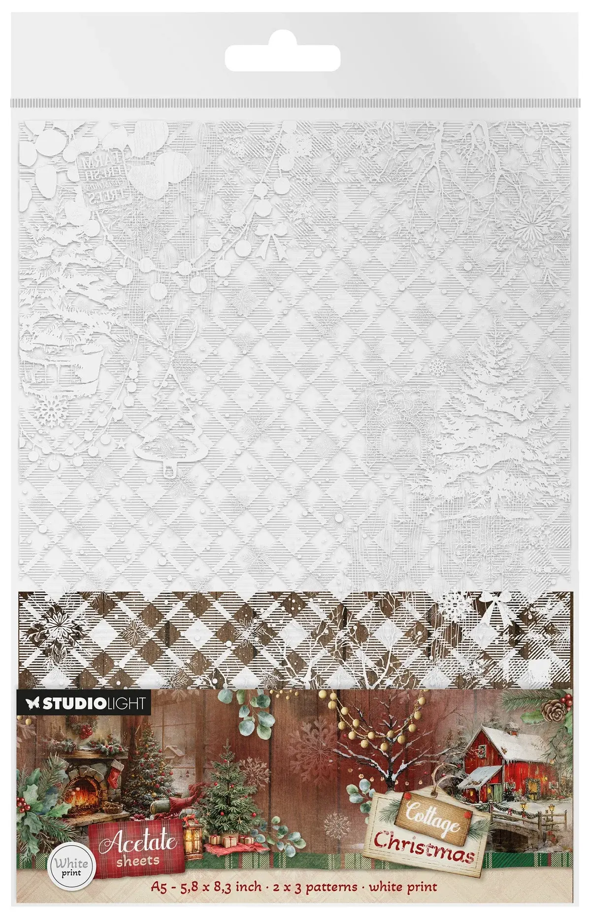 STUDIOLIGHT STUDIOLIGHT COTTAGE CHRISTMAS PLAID & SNOW ACETATE SHEETS