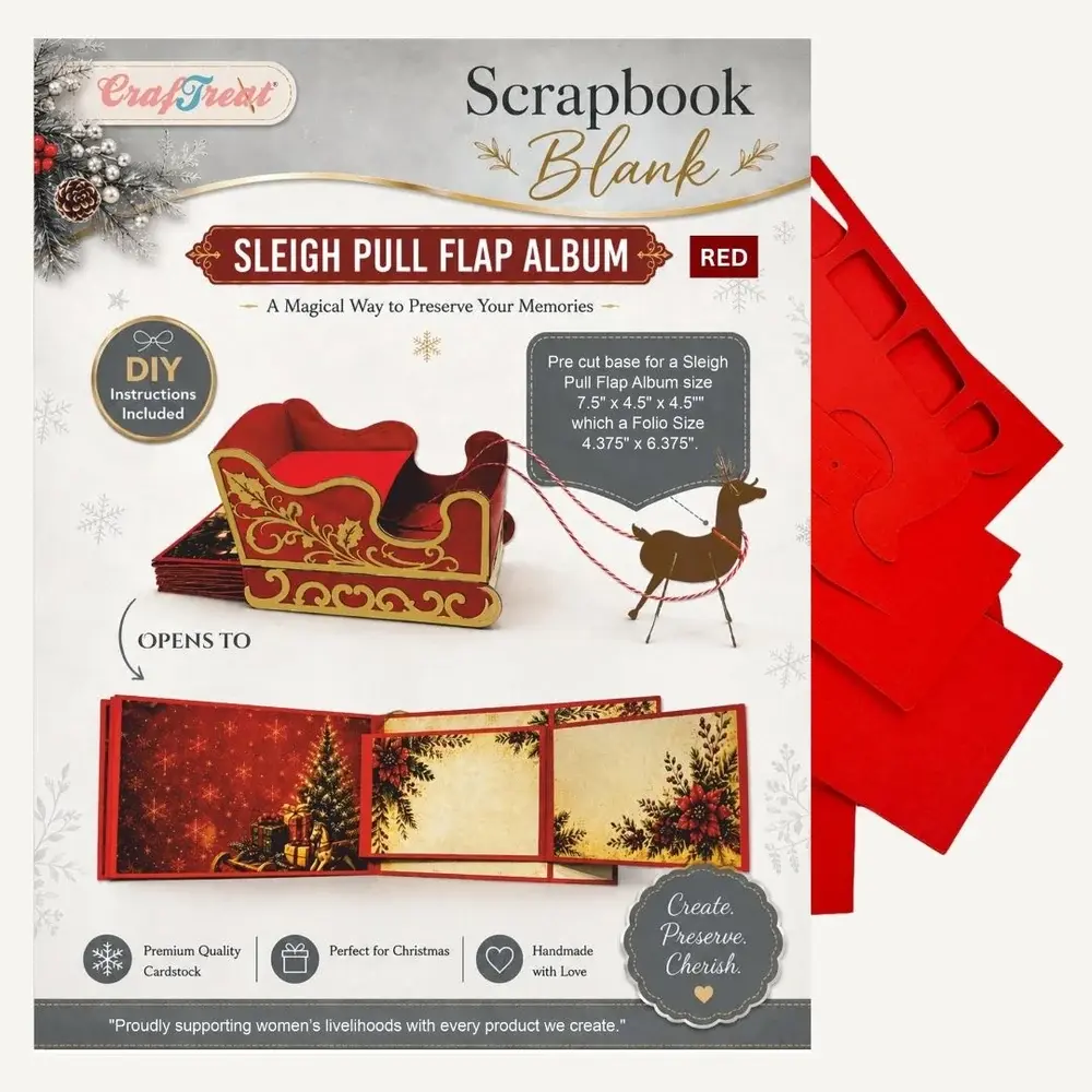 CRAFTREAT CRAFTREAT SCRAPBOOK SLEIGH PULL FLAP ALBUM RED