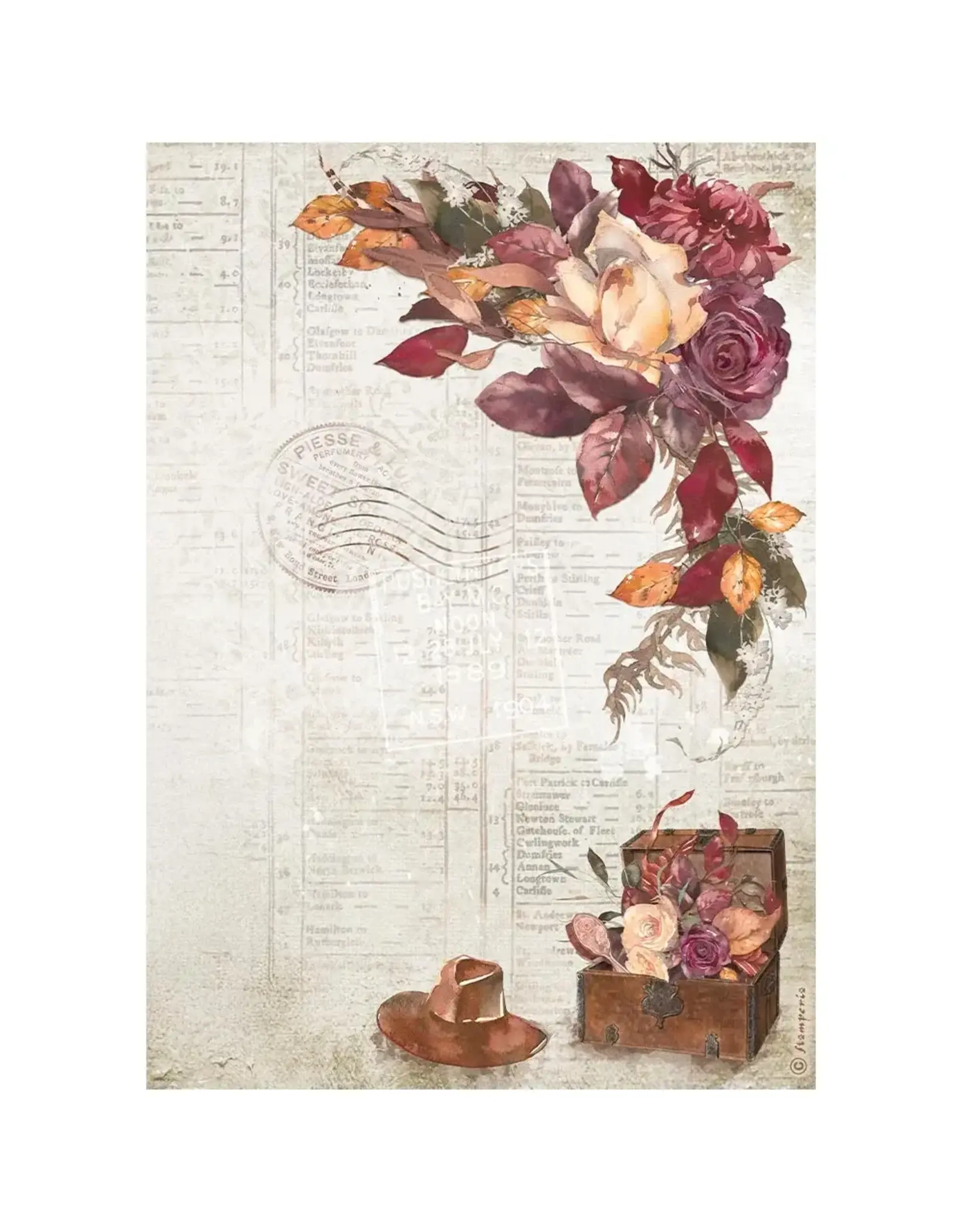 STAMPERIA STAMPERIA OUR WAY CHEST AND HAT A4 RICE PAPER