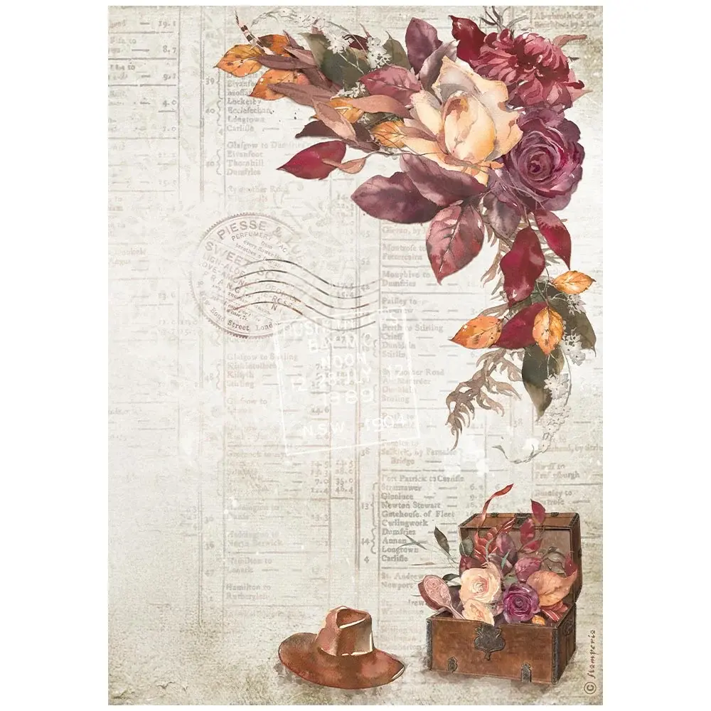 STAMPERIA STAMPERIA OUR WAY CHEST AND HAT A4 RICE PAPER