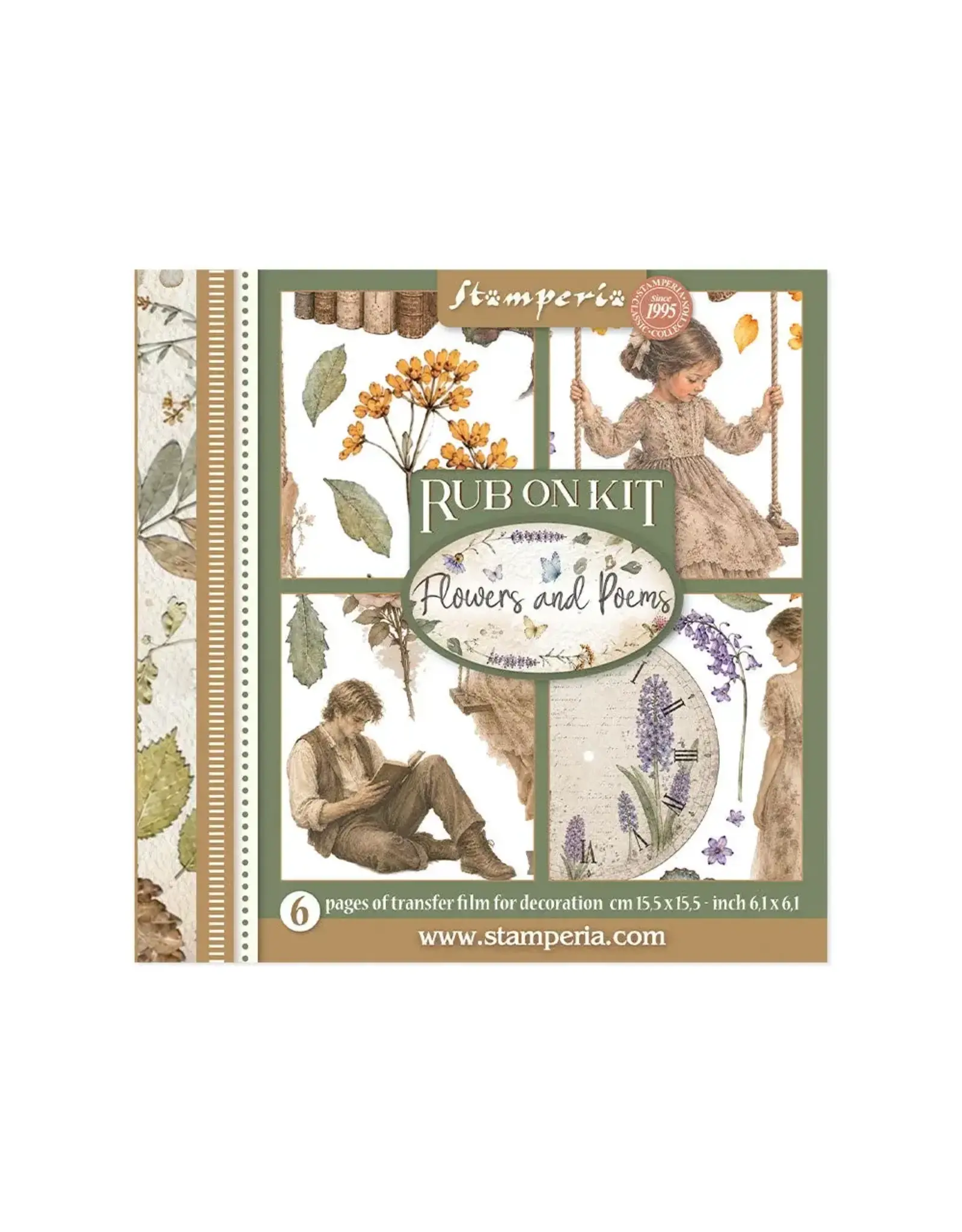 STAMPERIA STAMPERIA FLOWERS AND POEMS ASSORTED RUB-ONS 6/PK