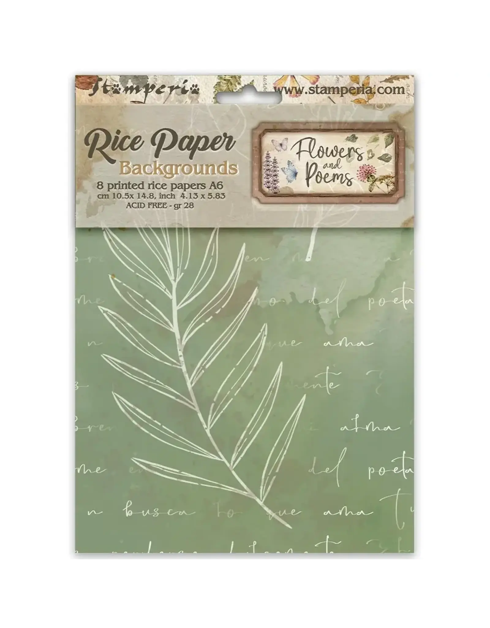STAMPERIA STAMPERIA FLOWERS AND POEMS ASSORTED A6 RICE PAPER DECOUPAGE BACKGROUNDS 10.5X14.8CM 8/PK