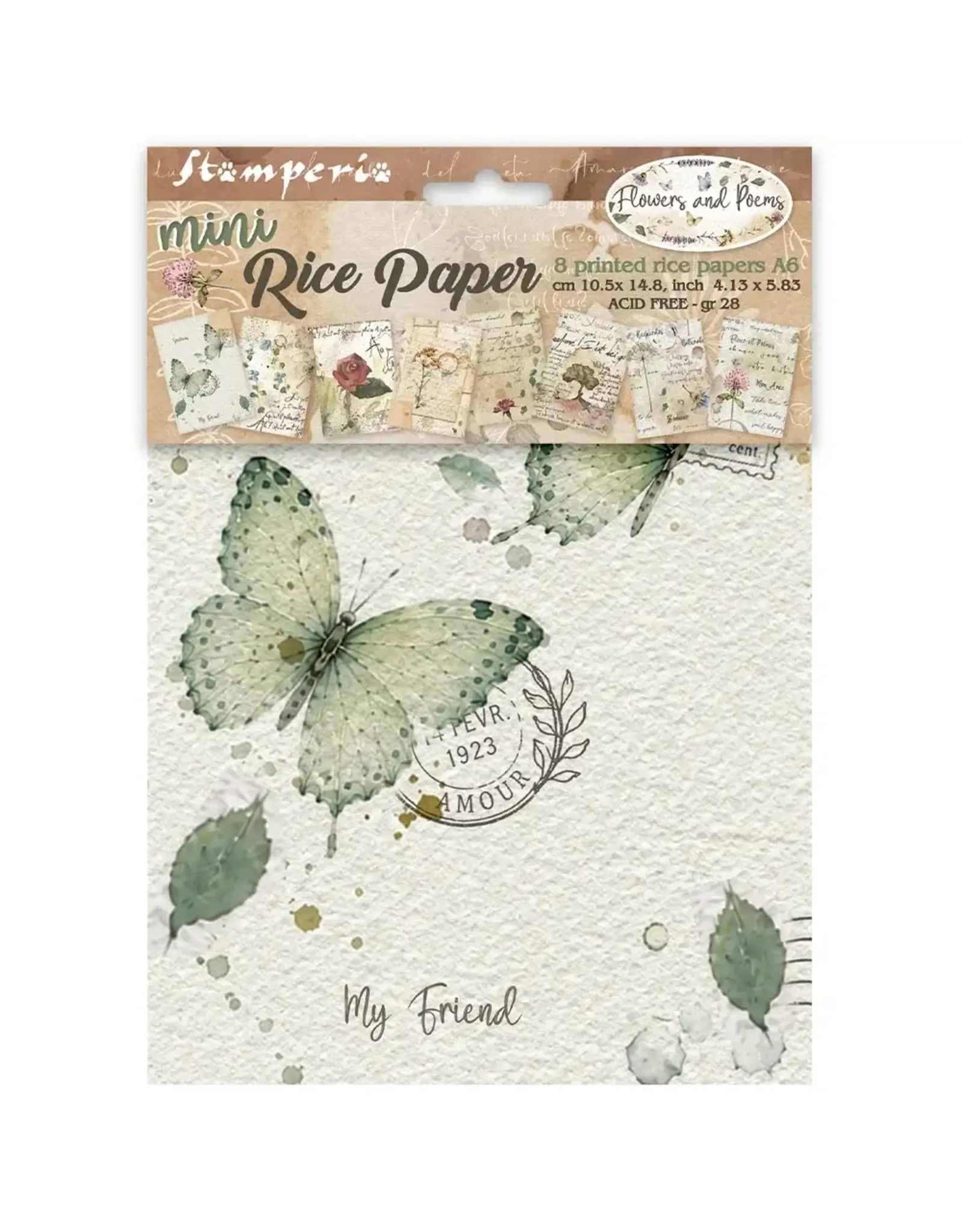 STAMPERIA STAMPERIA FLOWERS AND POEMS A6 MINI RICE PAPER 8/PK