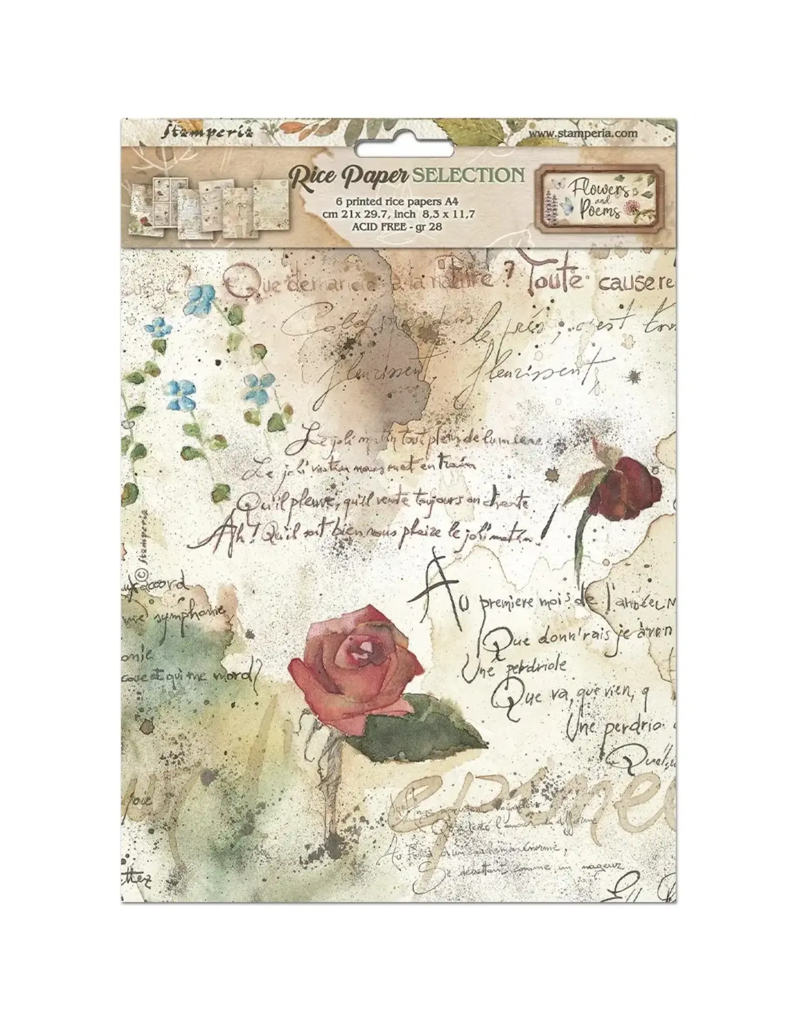 STAMPERIA STAMPERIA FLOWERS AND POEMS PAPIER DE RIZ A4 6/PK