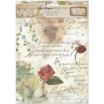 STAMPERIA STAMPERIA FLOWERS AND POEMS ASSORTED A4 RICE PAPER 6/PK