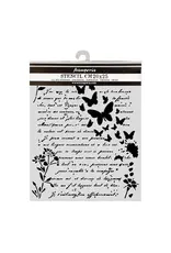 STAMPERIA STAMPERIA FLOWERS AND POEMS LETTER AND BUTTERFLIES 20x25cm STENCIL
