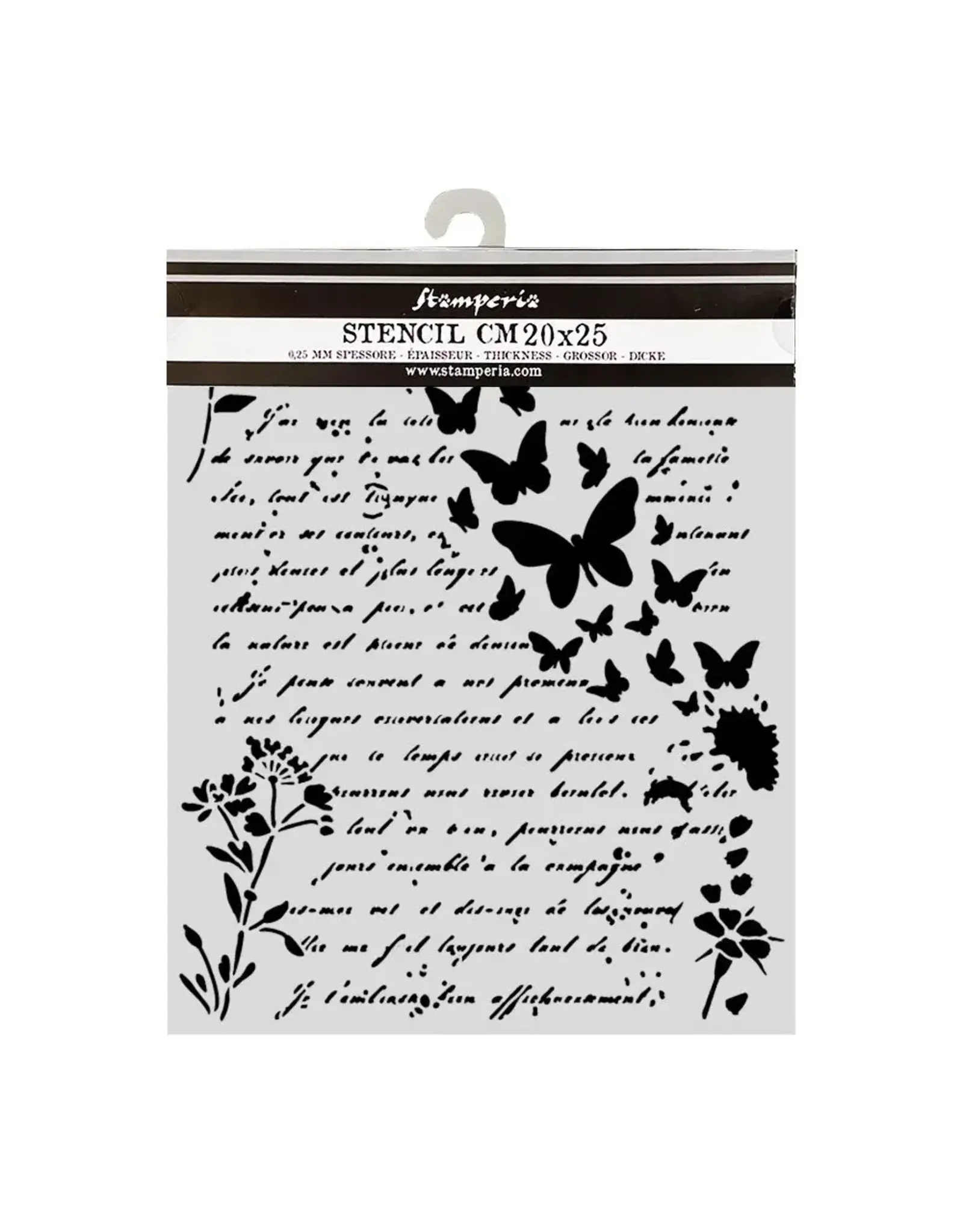 STAMPERIA STAMPERIA FLOWERS AND POEMS LETTER AND BUTTERFLIES 20x25cm STENCIL