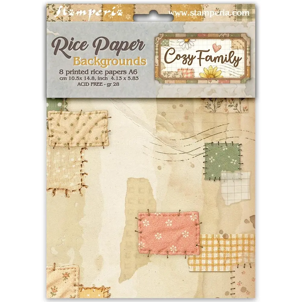 STAMPERIA STAMPERIA COZY FAMILY ASSORTED A6 RICE PAPER DECOUPAGE BACKGROUNDS 10.5X14.8CM 8/PK