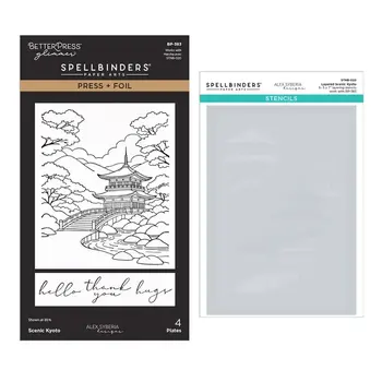 SPELLBINDERS SPELLBINDERS BETTERPRESS ALEX SYBERIA L'AUTOMNE À KYOTO PLAQUE DE PRESSE ET DE DORURE ET POCHOIR