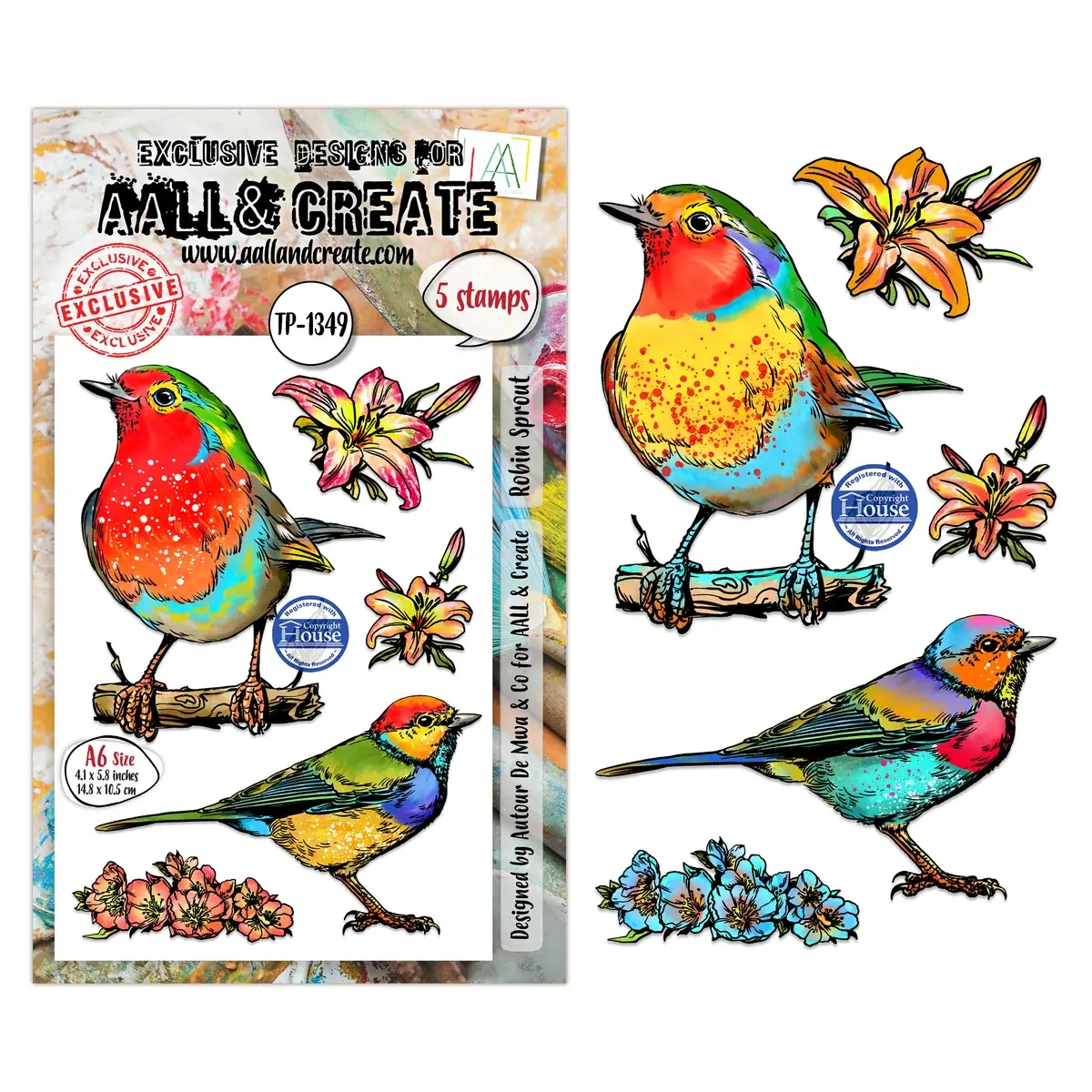AALL & CREATE AALL & CREATE AUTOUR DE MWA #1349 ROUGE-CROÛTE A6 ENSEMBLE DE TAMPONS CLAIRS
