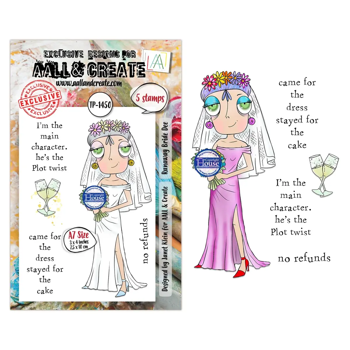 AALL & CREATE AALL & CREATE JANET KLEIN #1450 JUSTE MARIÉE DEE A7 ENSEMBLE DE TAMPONS CLAIRS