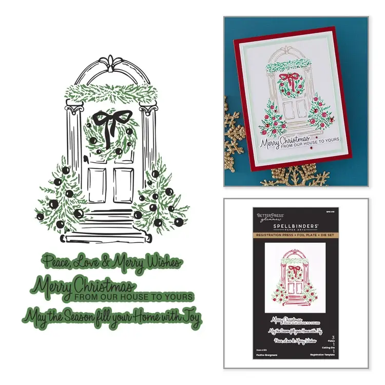 SPELLBINDERS SPELLBINDERS BETTERPRESS FESTIVE EVERGREENS REGISTRATION PRESS + FOIL PLATE & DIE SET