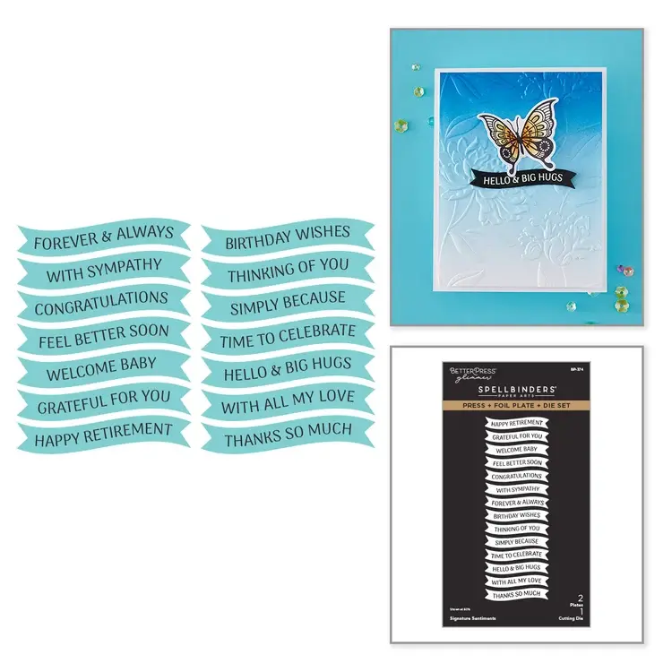 SPELLBINDERS SPELLBINDERS BETTERPRESS SIGNATURE SENTIMENTS PRESS + FOIL PLATES AND DIE SET