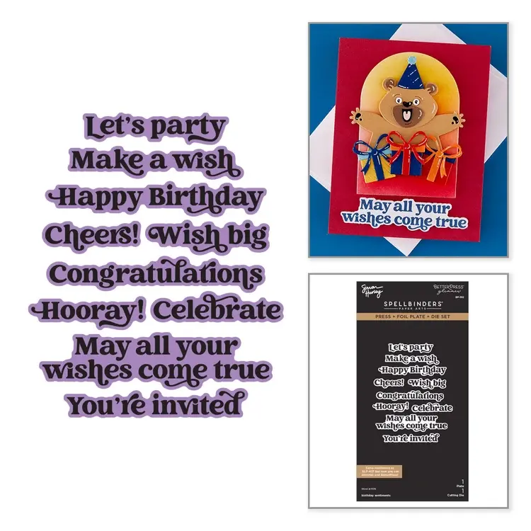 SPELLBINDERS SPELLBINDERS SIMON HURLEY BIRTHDAY SENTIMENTS PRESS + FOIL PLATE & DIE SET