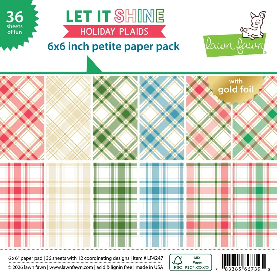 LAWN FAWN LAWN FAWN LET IT SHINE HOLIDAY PLAIDS 6x6 PETITE PAPER PACK 36 SHEETS