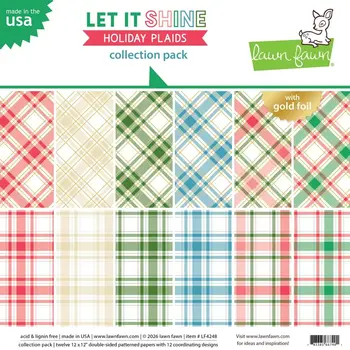 LAWN FAWN LAWN FAWN LET IT SHINE HOLIDAY PLAIDS 12x12 COLLECTION PACK 12 SHEETS