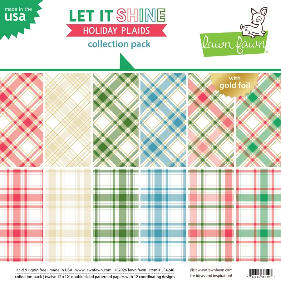 LAWN FAWN LAWN FAWN LET IT SHINE HOLIDAY PLAIDS 12x12 COLLECTION PACK 12 SHEETS