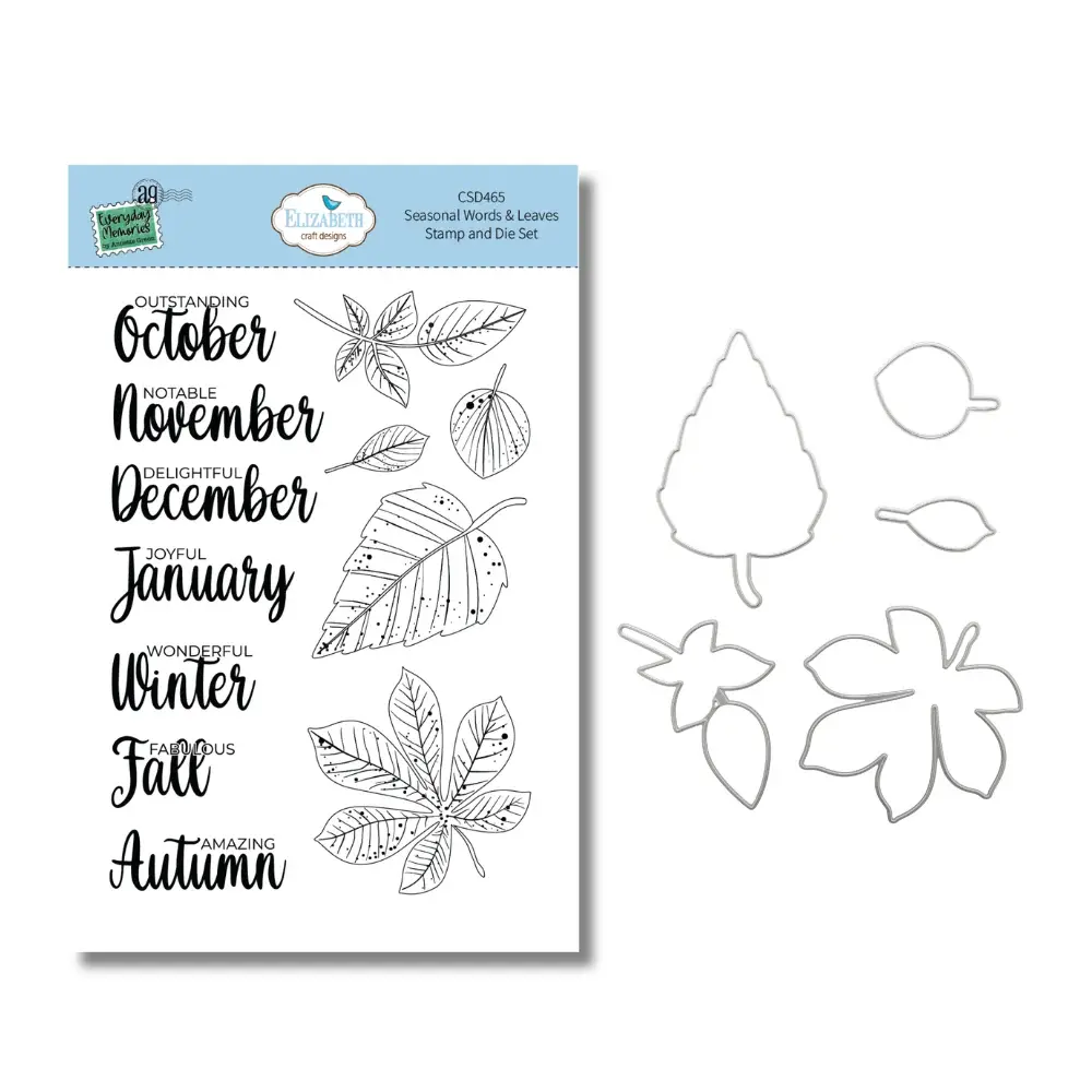 ELIZABETH CRAFT DESIGNS ELIZABETH CRAFT DESIGNS EVERYDAY MEMORIES COMFY COZY SEASONAL WORDS & LEAVES CLEAR STAMP & DIE SET