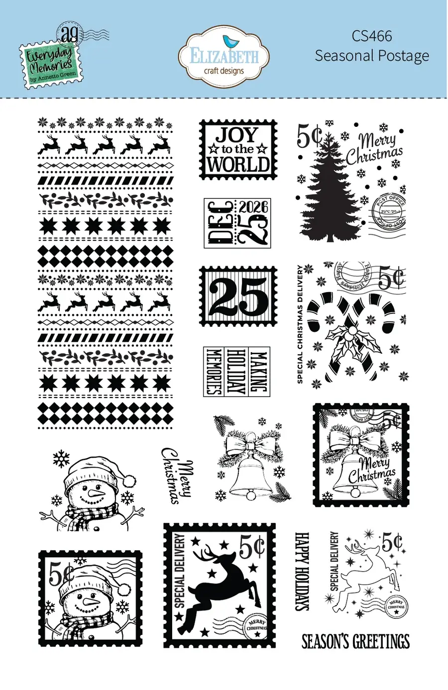 ELIZABETH CRAFT DESIGNS ELIZABETH CRAFT DESIGNS EVERYDAY MEMORIES COMFY COZY SEASONAL POSTAGE CLEAR STAMP SET