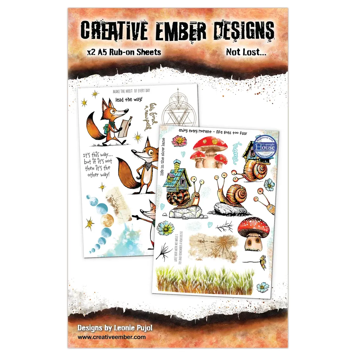 AALL & CREATE AALL & CREATE CREATIVE EMBER DESIGNS NOT LOST... A5 RUB-ON SHEETS 2/PK