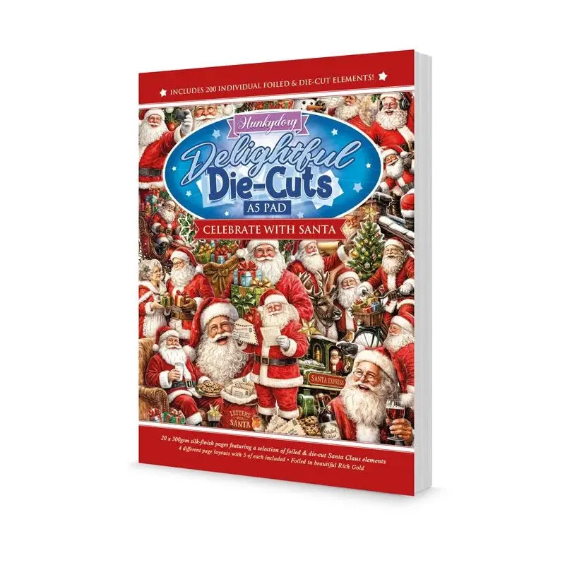 HUNKYDORY CRAFTS LTD. HUNKYDORY CELEBRATE WITH SANTA DELIGHTFUL DIE-CUTS A5 PAD