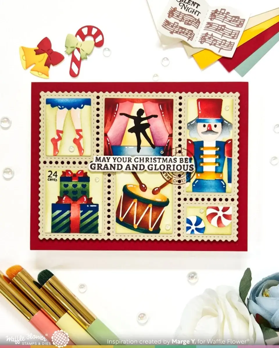 WAFFLE FLOWER WAFFLE FLOWER POSTAGE COLLAGE NUTCRACKER STENCIL SET