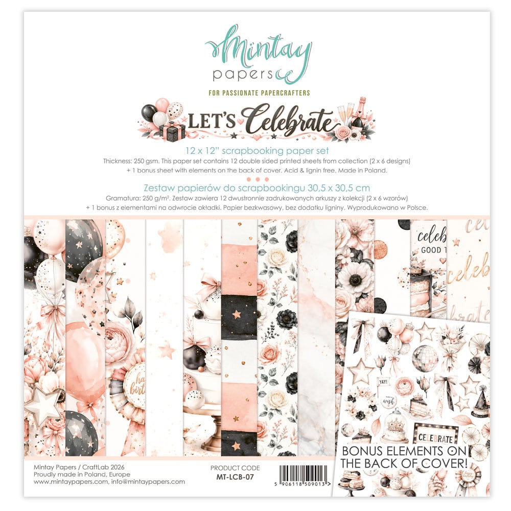 MINTAY MINTAY LET'S CELEBRATE COLLECTION PACK 12x12 12 SHEETS + BONUS CUTOUTS