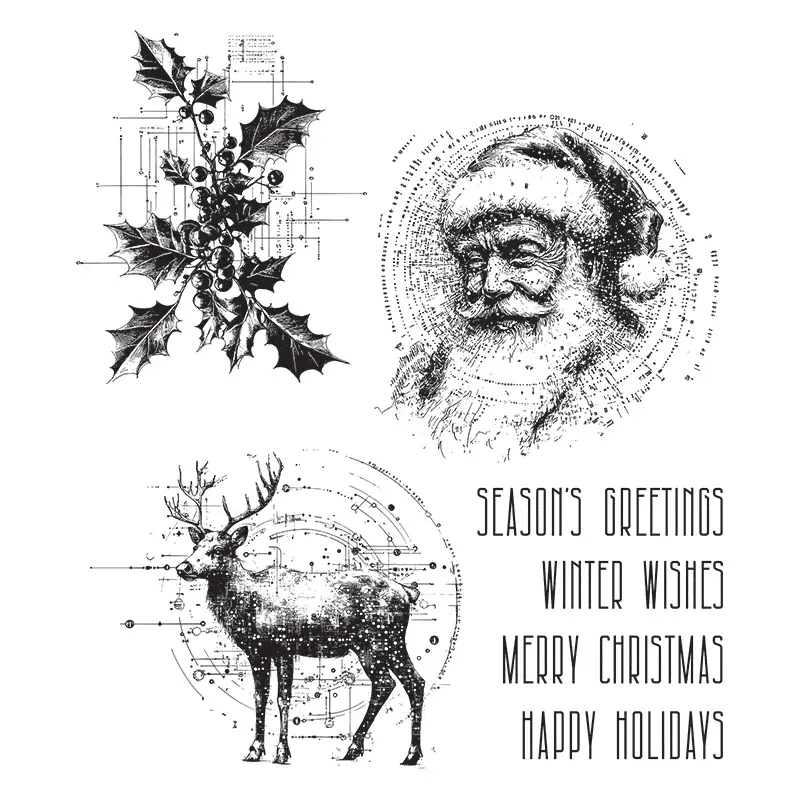 STAMPERS ANONYMOUS STAMPERS ANONYMOUS TIM HOLTZ FESTIVE SCHEMATIC CLING STAMP SET