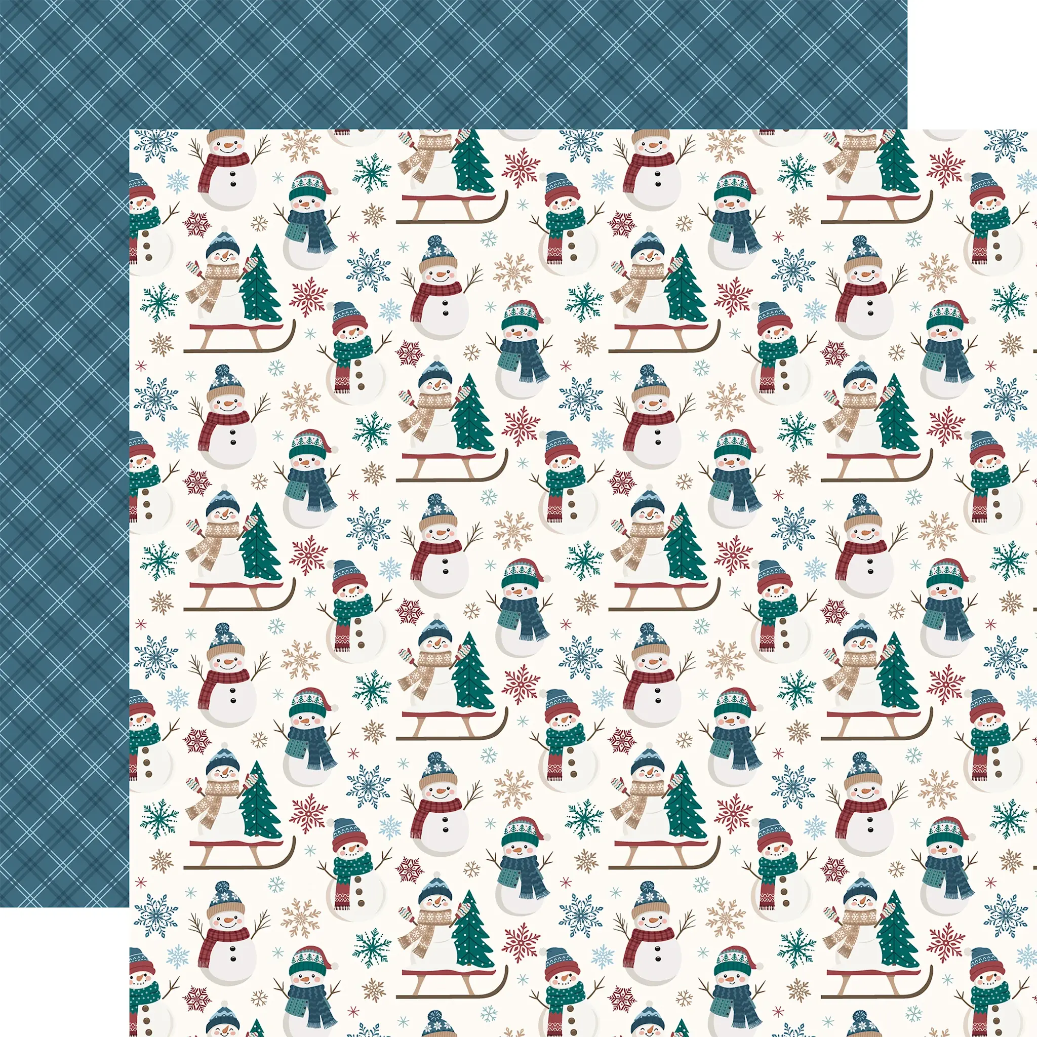 ECHO PARK PAPER ECHO PARK WONDERFUL WINTER DAYS SLEDDING SNOWMAN 12x12 CARDSTOCK