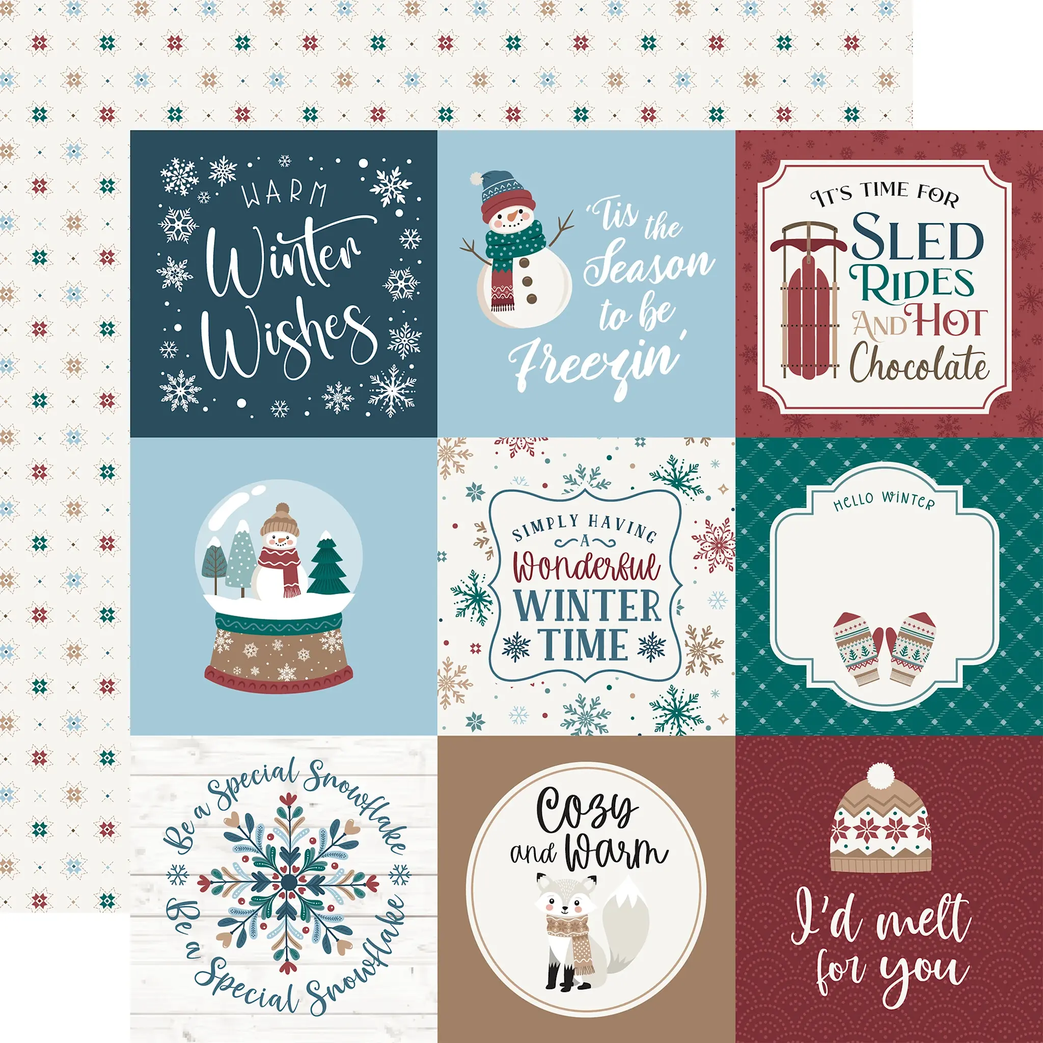 ECHO PARK PAPER ECHO PARK WONDERFUL WINTER DAYS 4x4 JOURNALING CARDS 12x12 CARDSTOCK