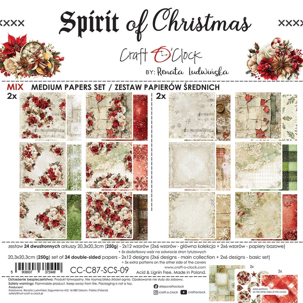 CRAFT O'CLOCK CRAFT O'CLOCK SPIRIT OF CHRISTMAS 8x8 MIX PAPER PAD 24 SHEETS
