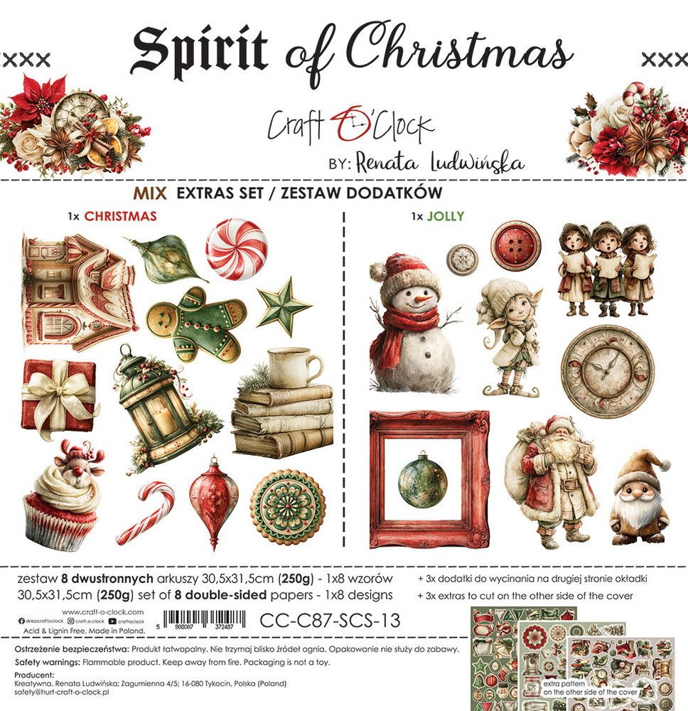 CRAFT O'CLOCK CRAFT O'CLOCK SPIRIT OF CHRISTMAS EXTRAS SET - MIX 12x12 COLLECTION PACK 8 SHEETS