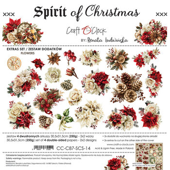 CRAFT O'CLOCK CRAFT O'CLOCK SPIRIT OF CHRISTMAS EXTRAS SET - FLOWERS 12x12 COLLECTION PACK 8 SHEETS