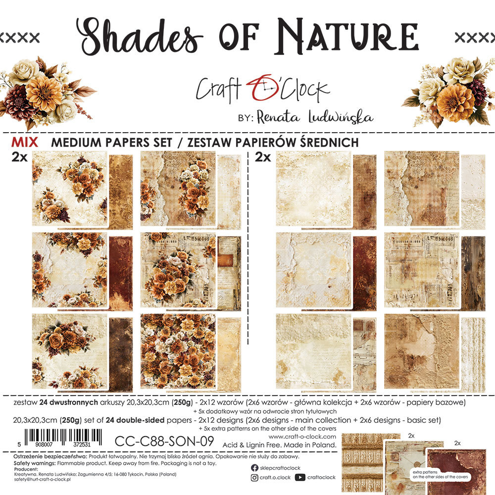 CRAFT O'CLOCK CRAFT O'CLOCK SHADES OF NATURE 8x8 MIX PAPER PAD 24 SHEETS