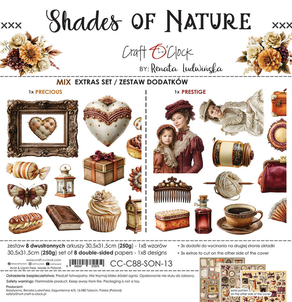 CRAFT O'CLOCK CRAFT O'CLOCK SHADES OF NATURE EXTRAS SET - MIX 12x12 COLLECTION PACK 8 SHEETS