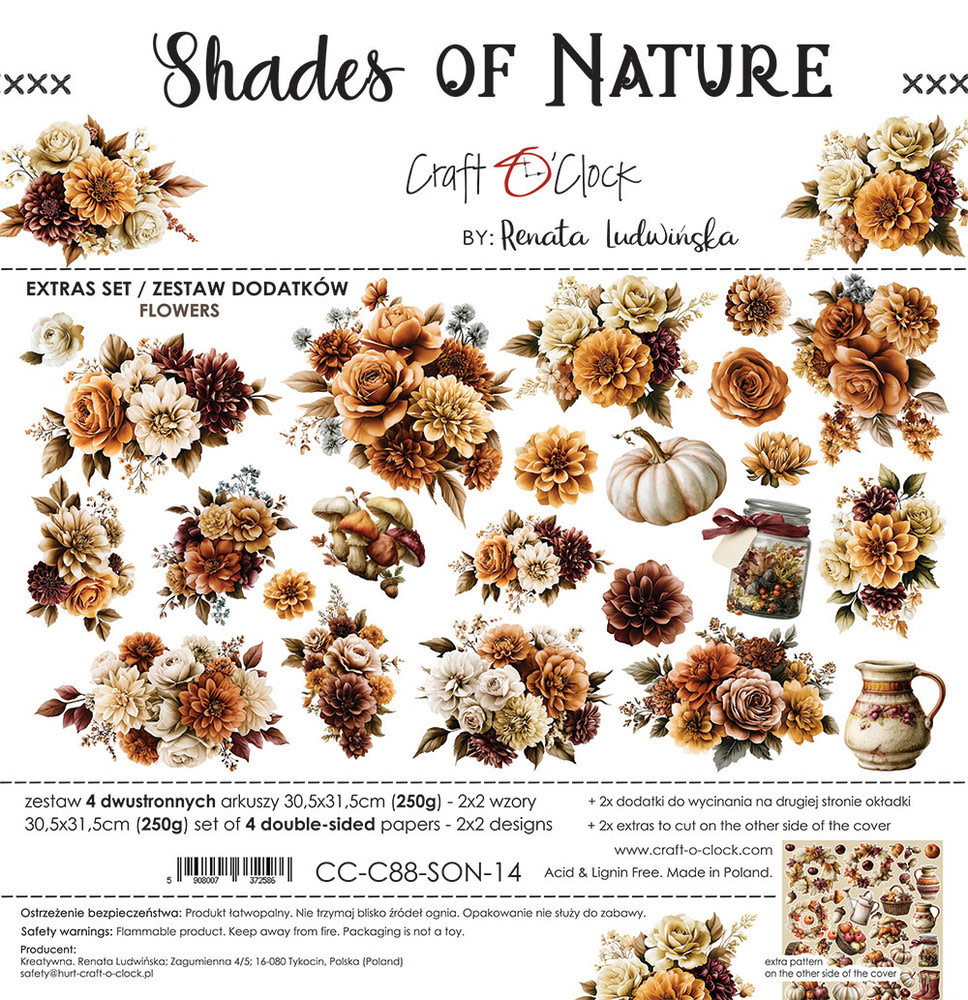 CRAFT O'CLOCK CRAFT O'CLOCK SHADES OF NATURE EXTRAS SET - FLOWERS 12x12 COLLECTION PACK 8 SHEETS
