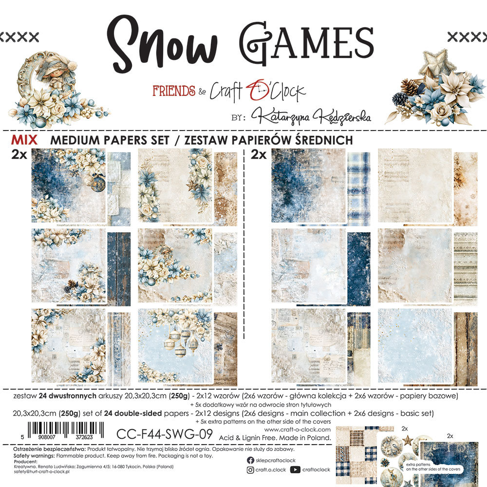 CRAFT O'CLOCK CRAFT O'CLOCK SNOW GAMES 8x8 MIX PAPER PAD 24 SHEETS