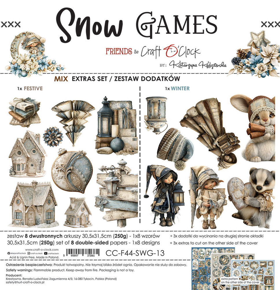 CRAFT O'CLOCK CRAFT O'CLOCK SNOW GAMES EXTRAS SET - MIX 12x12 COLLECTION PACK 8 SHEETS