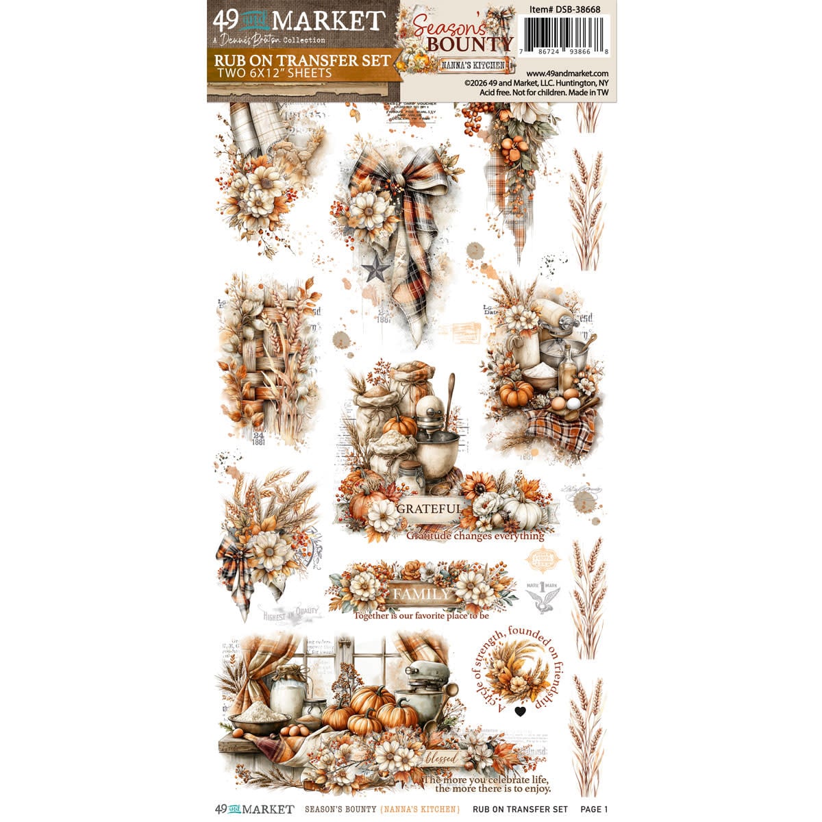 49 AND MARKET 49 AND MARKET SEASON'S BOUNTY NANNA'S KITCHEN 6x12 RUB-ON TRANSFER SET 2/PK