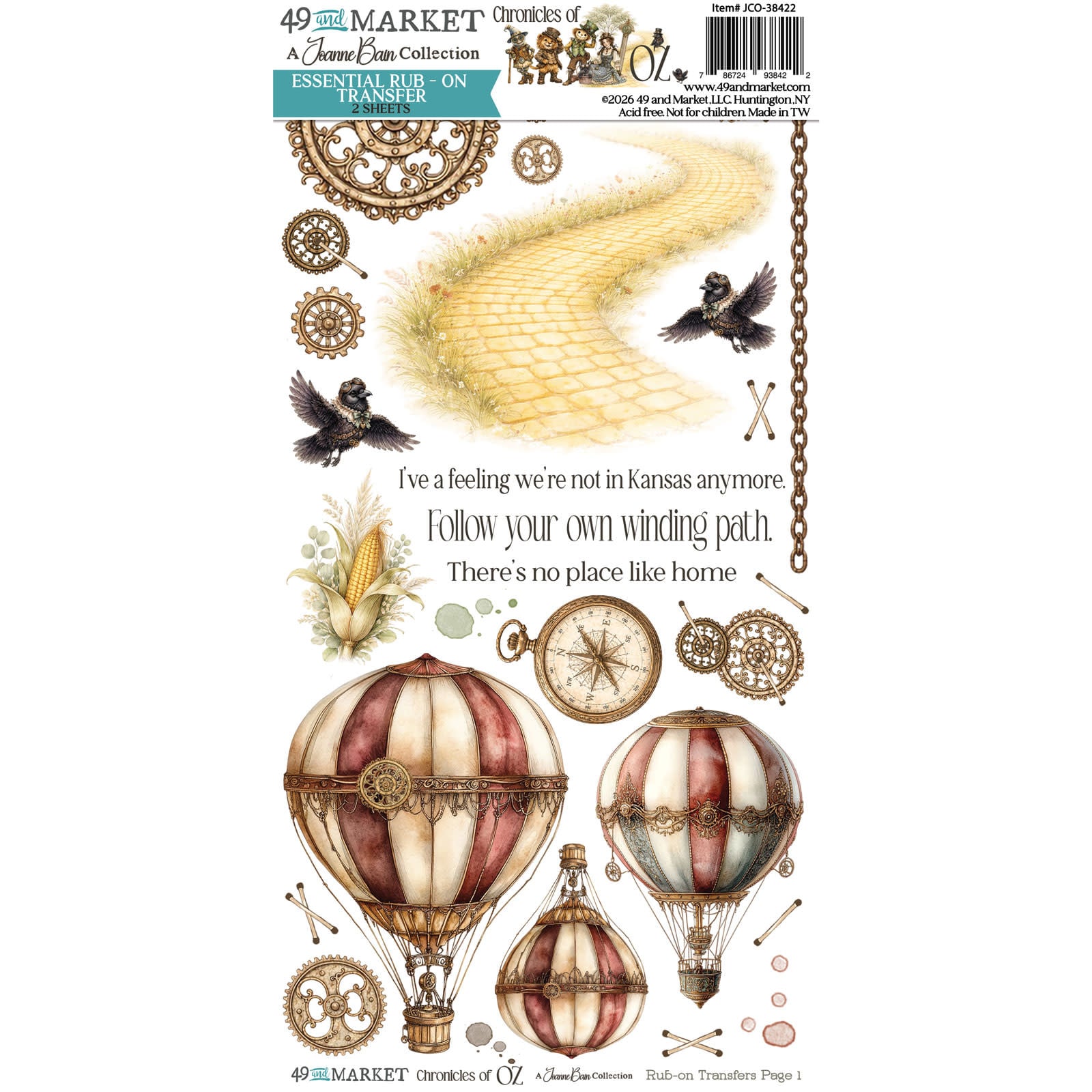49 AND MARKET 49 AND MARKET CHRONICLES OF OZ ESSENTIAL 6x12 RUB-ON TRANSFER SET 2/PK