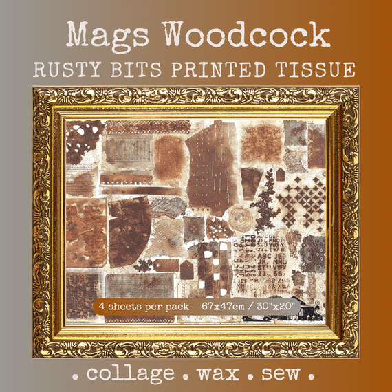 PAPER ARTSY PAPER ARTSY MAGS WOODCOCK RUSTY BITS PRINTED TISSUE COLLAGE PAPER 4 SHEETS