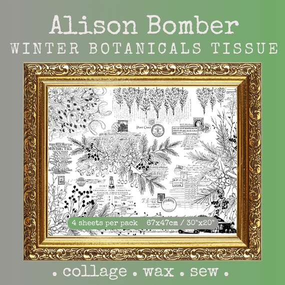 PAPER ARTSY PAPER ARTSY ALISON BOMBER WINTER BOTANICALS PRINTED TISSUE COLLAGE PAPER 4 SHEETS