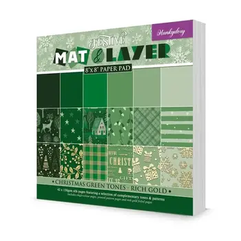 HUNKYDORY CRAFTS LTD. HUNKYDORY CHRISTMAS GREEN TONES RICH GOLD 8x8 FESTIVE MAT & LAYER PAD