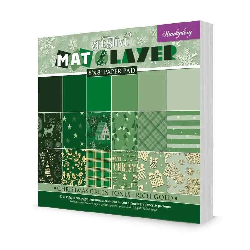 HUNKYDORY CRAFTS LTD. HUNKYDORY CHRISTMAS GREEN TONES RICH GOLD 8x8 FESTIVE MAT & LAYER PAD