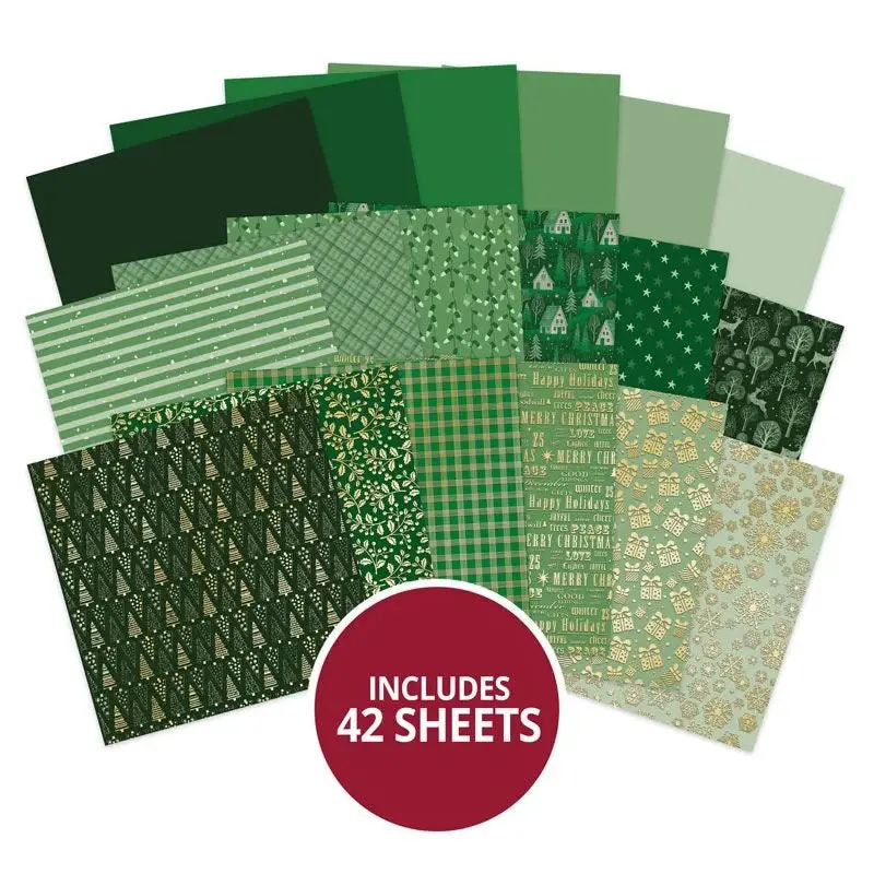 HUNKYDORY CRAFTS LTD. HUNKYDORY CHRISTMAS GREEN TONES RICH GOLD 8x8 FESTIVE MAT & LAYER PAD
