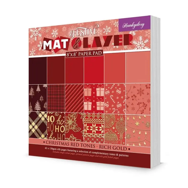 HUNKYDORY CRAFTS LTD. HUNKYDORY CHRISTMAS RED TONES RICH GOLD 8x8 FESTIVE MAT & LAYER PAD